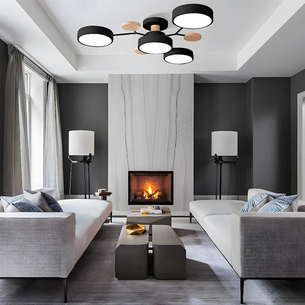 Modern Halo Semi Flush Ceiling Light LED with Iron and Acrylic Shade for Living Rooms