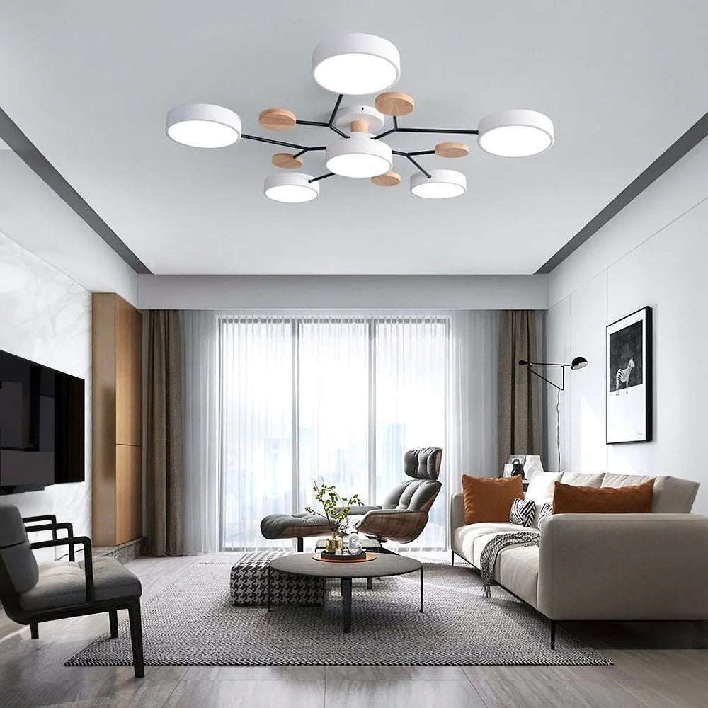 Modern Halo Semi Flush Ceiling Light LED with Iron and Acrylic Shade for Living Rooms