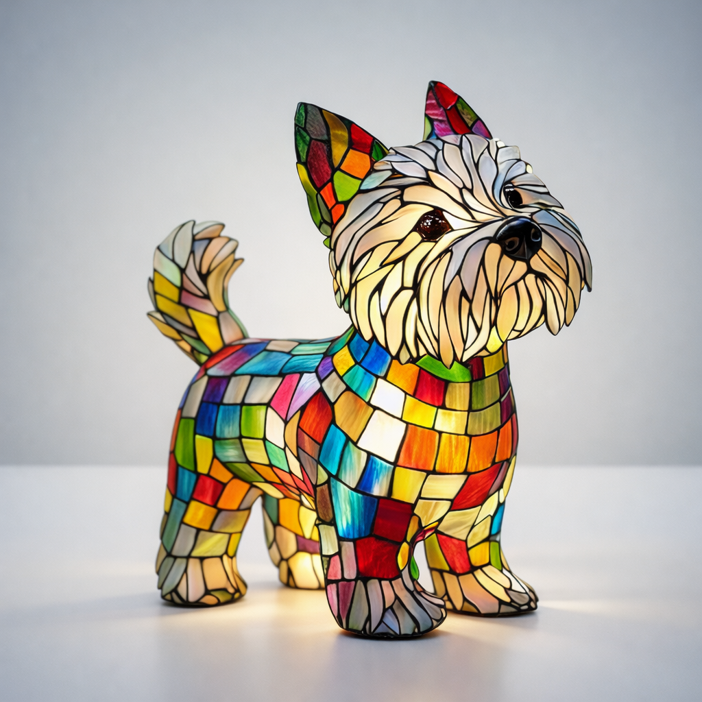 Table Lamp Stained Glass Dog LED Night Light Resin Glass Table Lamp in Six Designs
