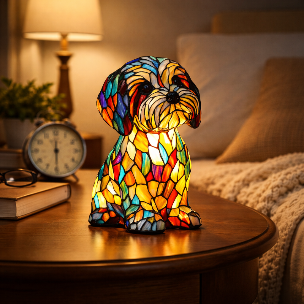 Table Lamp Stained Glass Dog LED Night Light Resin Glass Table Lamp in Six Designs