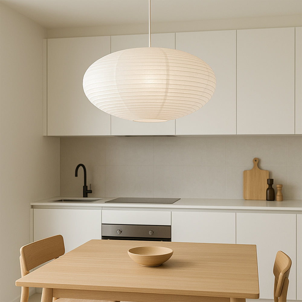 Paper Pendant Light Wabi Sabi Cotton Shade Hanging Lamp for Dining Rooms and Bars