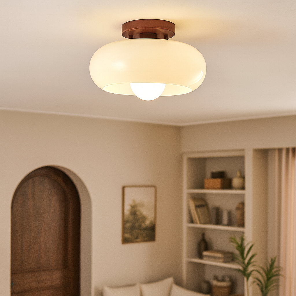 Flush Mount Ceiling Light Cream Glass Bauhaus Bedroom Ceiling Lights with E27 Base