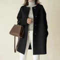 Womens Coat Collarless Minimalist A Line Mid Length with Button Front