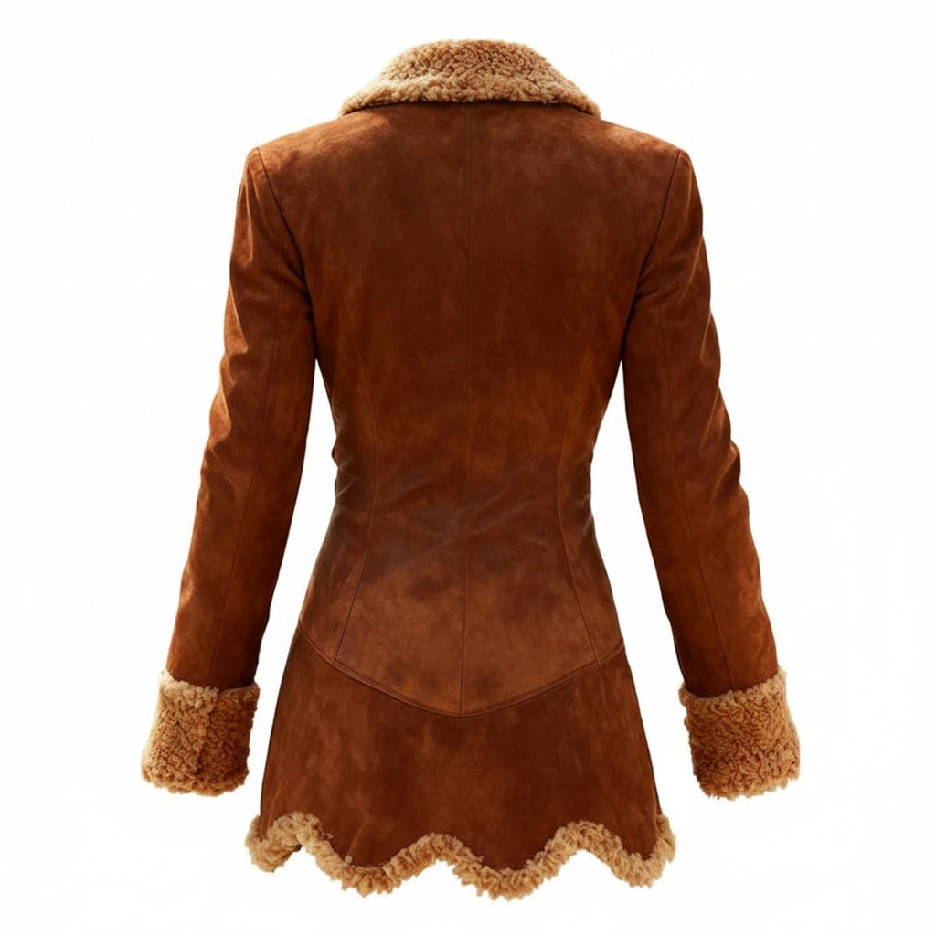 Womens Coat Fitted Winter with Fur Trim Collar and Asymmetric Hem