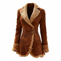 Womens Coat Fitted Winter with Fur Trim Collar and Asymmetric Hem