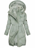 Womens Coat Long Hooded Puffer with Drawstring Waist and Quilted Fill