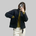 Puffer Jacket Women Quilted in Wave Pattern with Stand Collar and Pockets