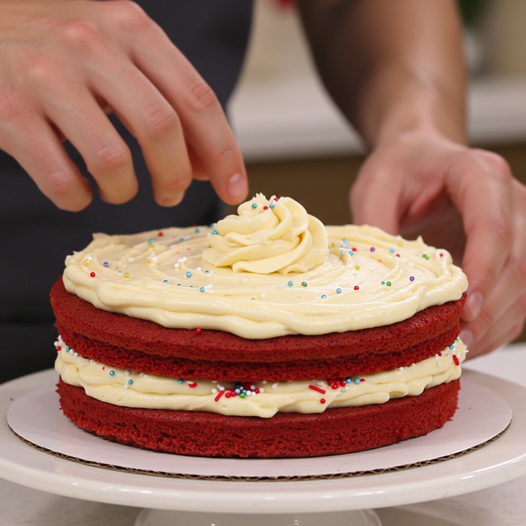 Assembling Your Delicious Redvelvet Cake